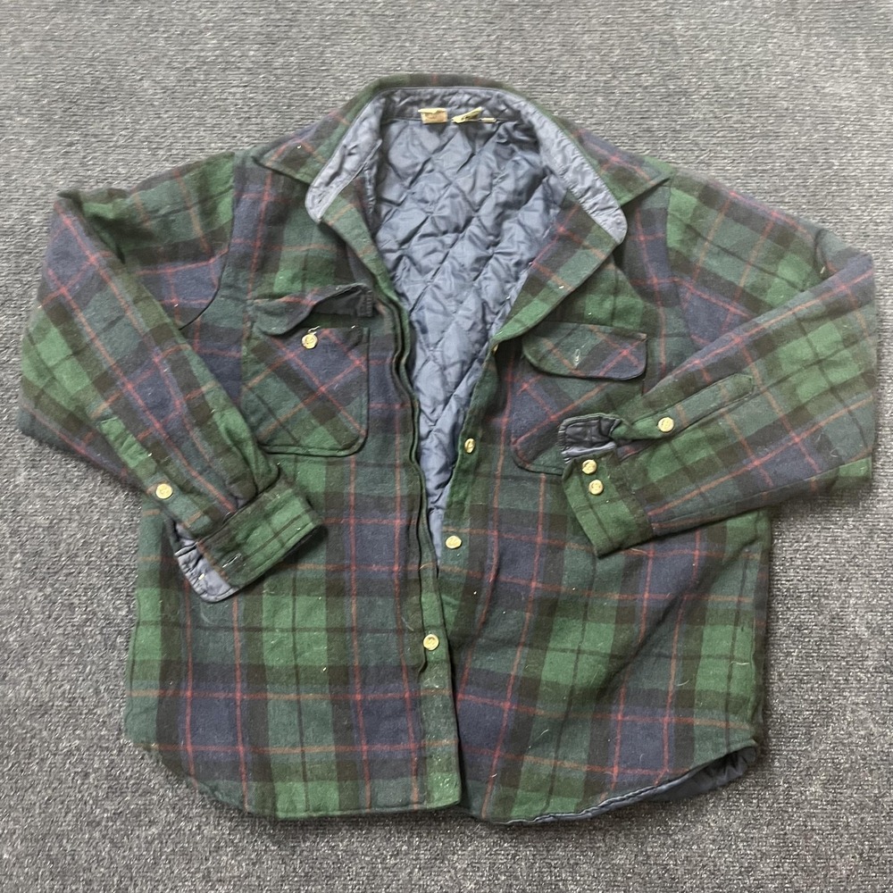 Appalachian‎ Trail Jacket Mens 40 Green Black Plaid Wool Blend Quilted Lined